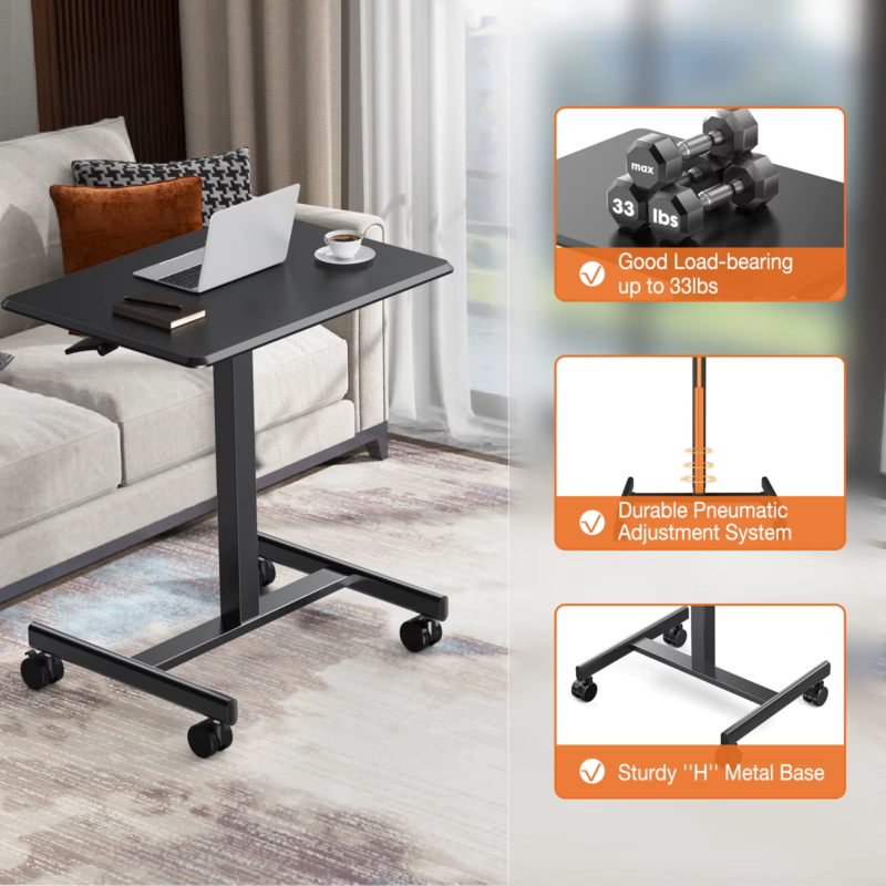 Portable Laptop Desk, Height Adjustable, Mobile Workstation with Lockable Wheels