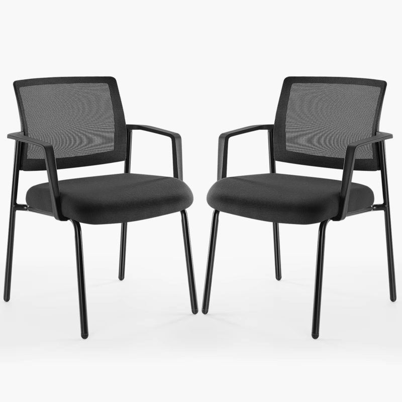 Mesh Back Stacking Arm Chairs, Sturdy Metal, Indoor/Outdoor, Home & Office 2-Pk
