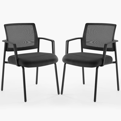 Mesh Back Stacking Arm Chairs, Sturdy Metal, Indoor/Outdoor, Home &amp; Office 2-Pk