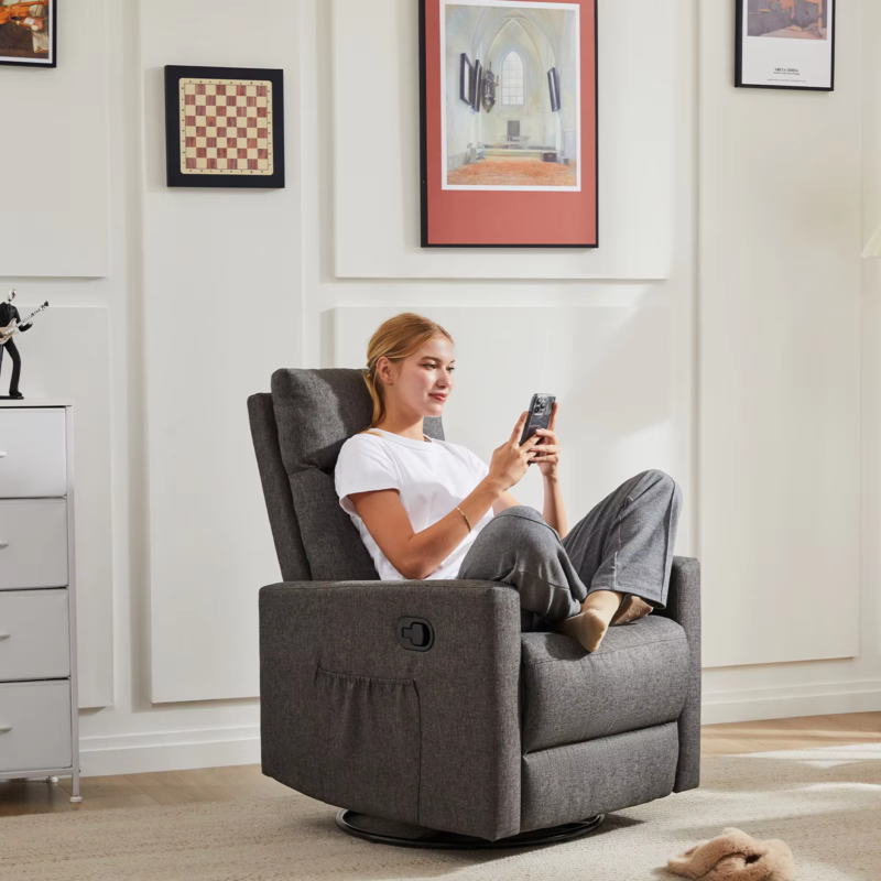 Rotating Recliner Chair with Oversized Foot, Swivel Rocker Glider, Nursery Sofa