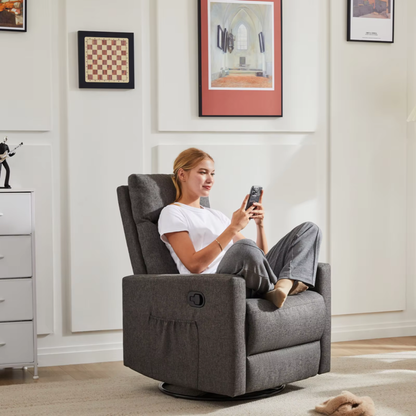 Rotating Recliner Chair with Oversized Foot, Swivel Rocker Glider, Nursery Sofa