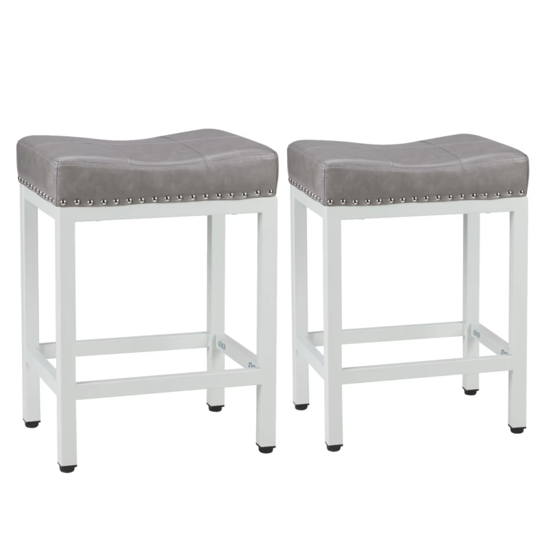 PU Leather Bar Stools, Saddle-Style Upholstered Chair, Counter Height, Set Of 2