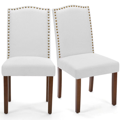 Set of 2 Dining Chairs, Padded Backrest, Upholstered Fabric, Thick Sponge Cushion