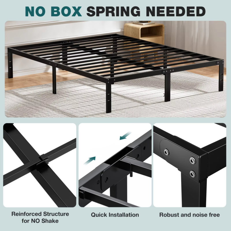 Metal Bed Frame, Platform Bedroom Frame with Storage, Steel Slat Support 350lbs