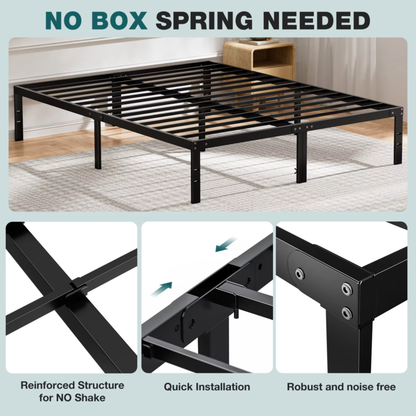 Metal Bed Frame, Platform Bedroom Frame with Storage, Steel Slat Support 350lbs