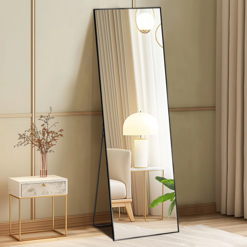 Full Body Wall Mirror, Standing, Hanging, Leaning, Aluminum Frame - 64 in x 21in