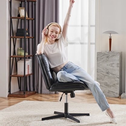 PU Leather Cross Legged Office Chair, Armless Desk Chair, Adjustable Swivel Base