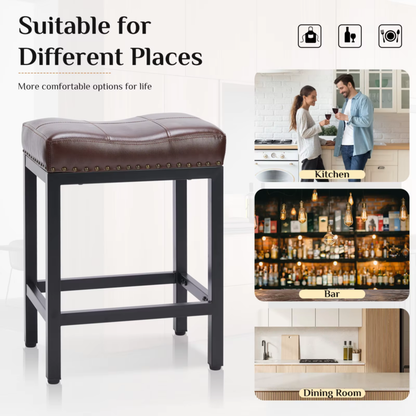 PU Leather Bar Stools, Saddle-Style Upholstered Chair, Counter Height, Set Of 2