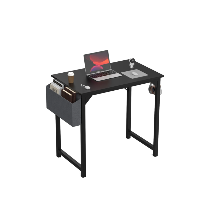 Computer Desk, Writing Study Table, Modern Compact Style with Side Bag &amp; Hook