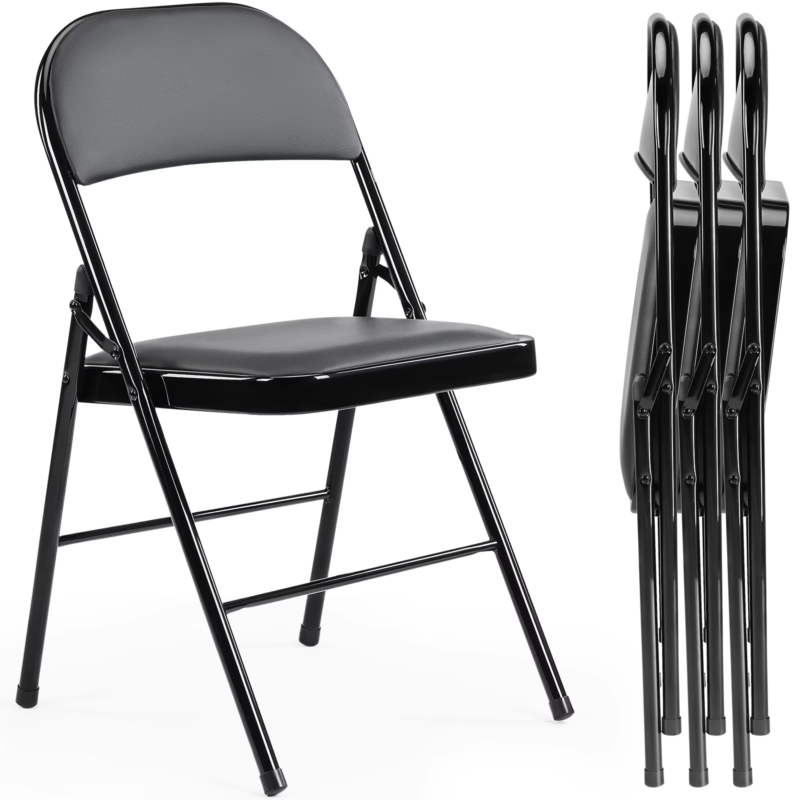 Leather Padded Folding Chairs, for Living Room, Office, Outdoor, 4-Pack