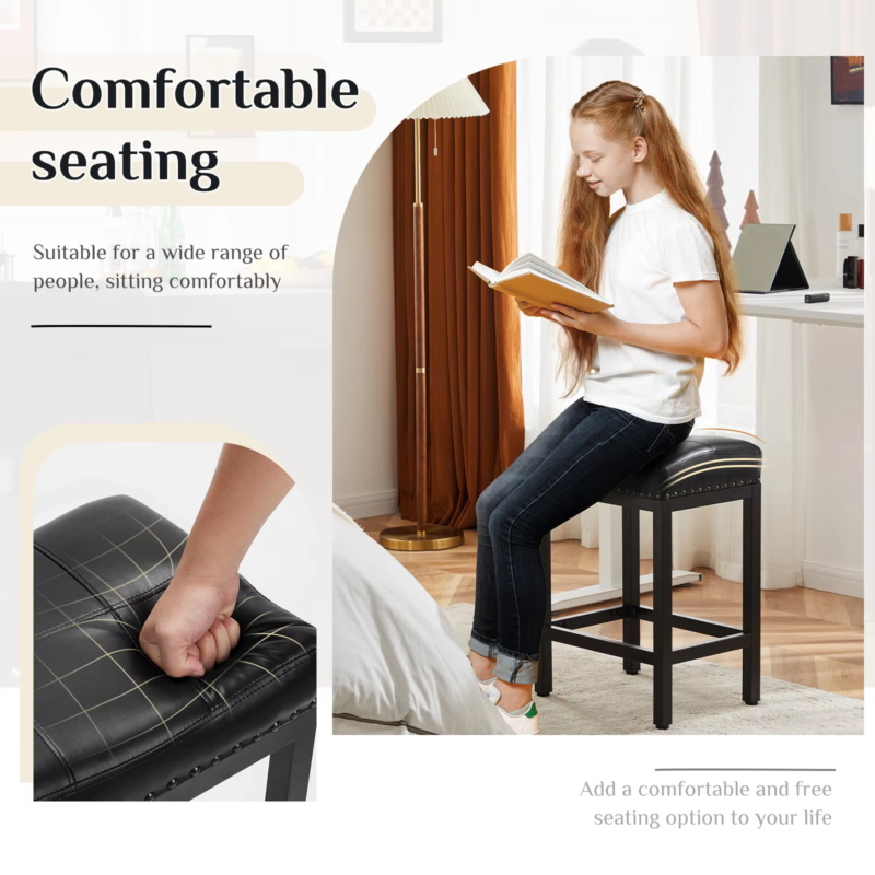 PU Leather Bar Stools, Saddle-Style Upholstered Chair, Counter Height, Set Of 2