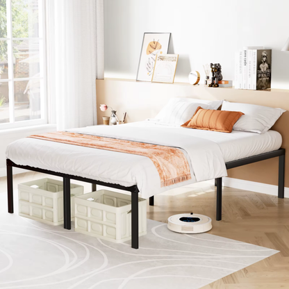Metal Bed Frame, Platform Bedroom Frame with Storage, Steel Slat Support 350lbs