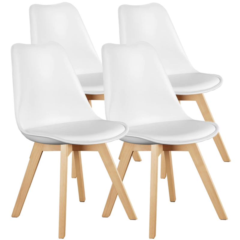 PU Leather Dining Chairs, Wooden Legs, with Sponge Cushion for Kitchen, Set of 4