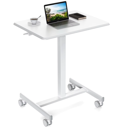 Portable Laptop Desk, Height Adjustable, Mobile Workstation with Lockable Wheels