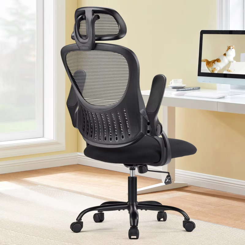 Ergonomic Mesh Office Chair, Adjustable Headrest, Flip-Up Arms, Lumbar Support