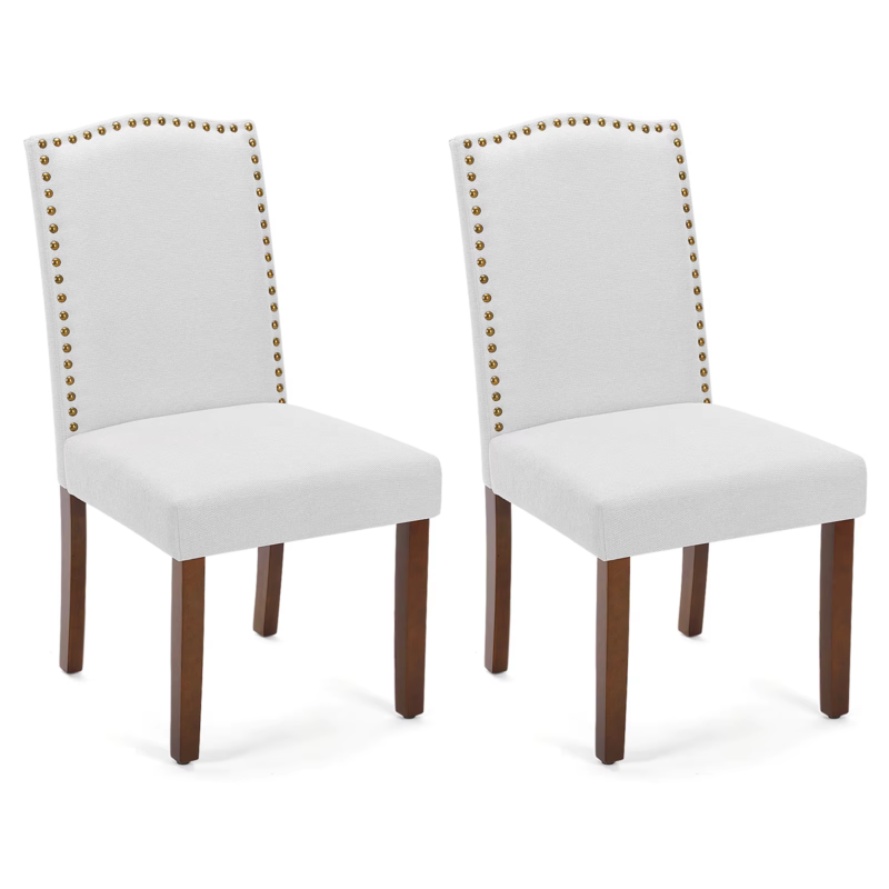 Set of 2 Dining Chairs, Padded Backrest, Upholstered Fabric, Thick Sponge Cushion