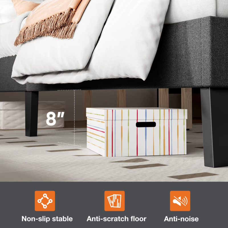 Bed Frame with Headboard, Upholstered Platform, Wood Slats, No Box Spring Needed