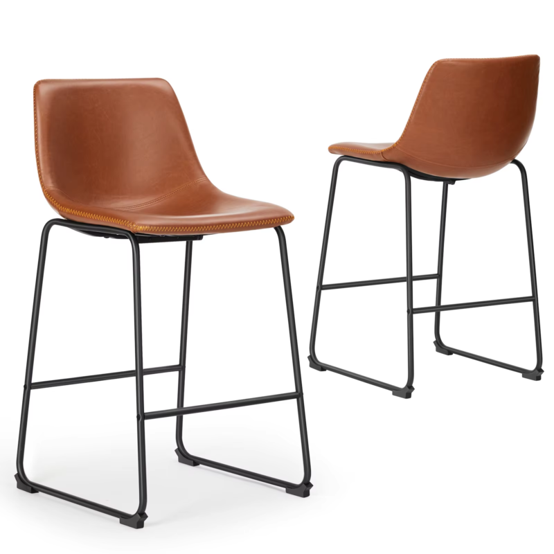Set of 2 PU Leather Bar Stools, Counter Height, Comfortable Sponge Cushion