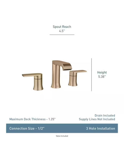 MOEN Genta 84763BZG Widespread Double Handle Bathroom Faucet in Bronzed Gold (Valve Included)