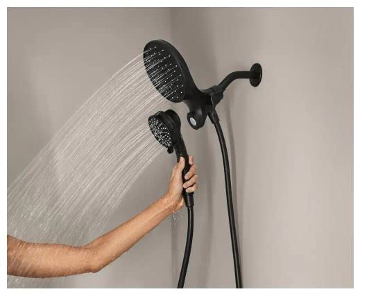 MOEN Magnetix 6-Spray Patterns with 1.75 GPM 6.75 in. Wall Mount Dual Shower Heads and Handheld in Matte Black