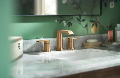 MOEN Genta 84763BZG Widespread Double Handle Bathroom Faucet in Bronzed Gold (Valve Included)