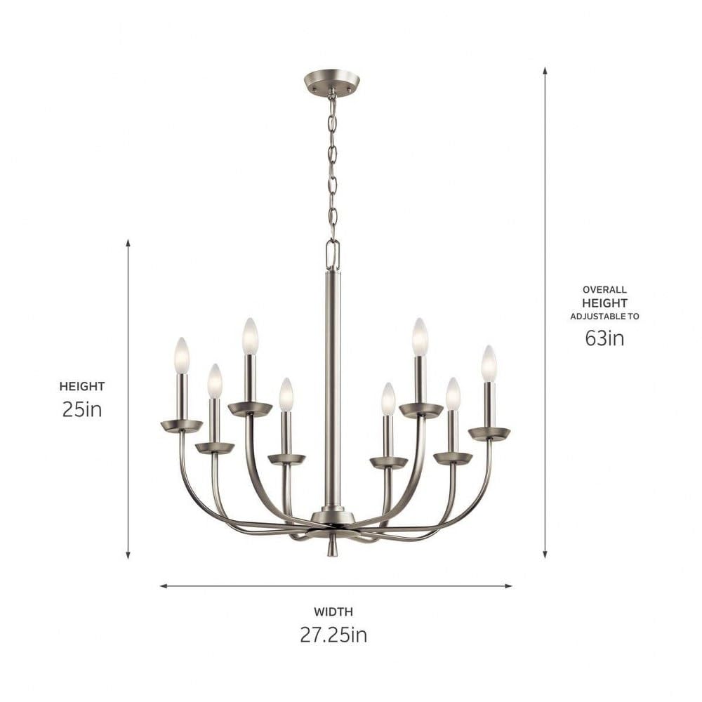 Kichler 52388NI Kennewick Chandelier, 8-Light 480 Total Watts, Brushed Nickel - Like New