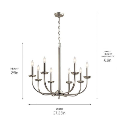 Kichler 52388NI Kennewick Chandelier, 8-Light 480 Total Watts, Brushed Nickel - Like New