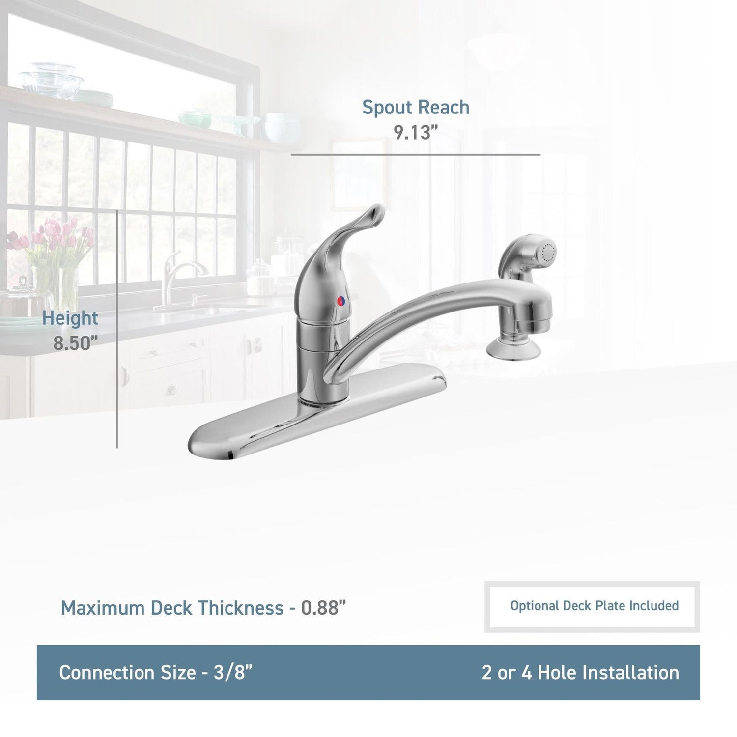 MOEN Chateau 7430SRS One-Handle Low-Arc Kitchen Faucet with Side Sprayer in Spot Resist Stainless