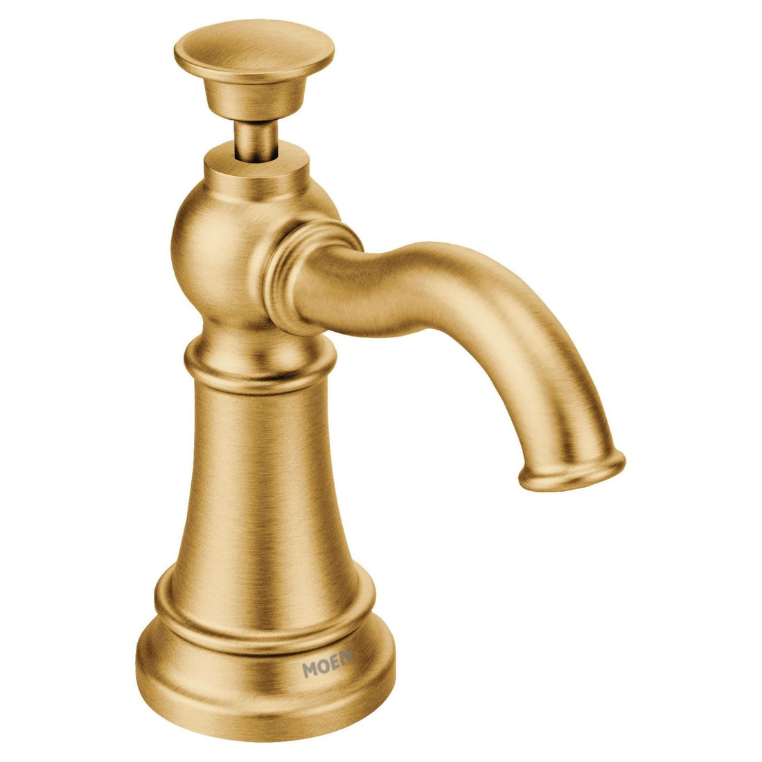MOEN S3945BG Traditional Deck Mounted Kitchen Soap Dispenser with Above the Sink Refillable Bottle in Brushed Gold