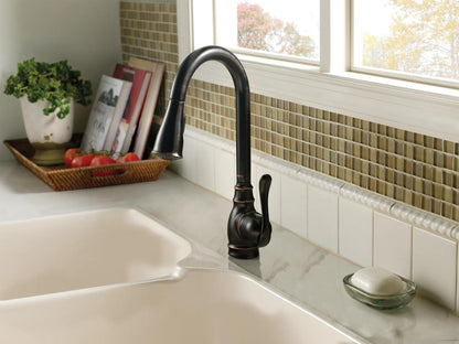 MOEN Anabelle CA87003BRB Single Handle Kitchen Faucet with Pullout Spray in Mediterranean Bronze