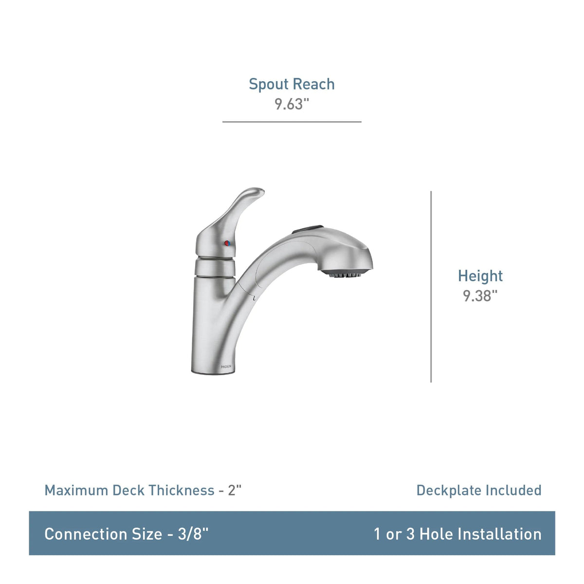 MOEN Renzo CA87316C One-Handle Pullout Kitchen Sink Faucet with 2-Spray, Chrome