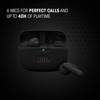JBL Vibe Beam 2 - True Wireless Noise Cancelling Earbuds with JBL Pure Bass Sound &amp; Smart Ambient technology, 4mics for crisp, clear calls, up to 40Hrs of Playback, IP54 Dust &amp; Water resistant (Black)