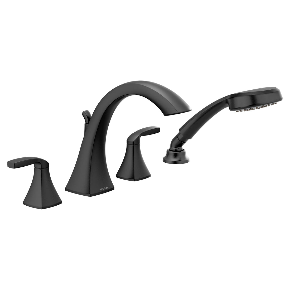 MOEN Voss T694BL Two-Handle Roman Tub Faucet Trim with Hand Shower in Matte Black (Valve Required)