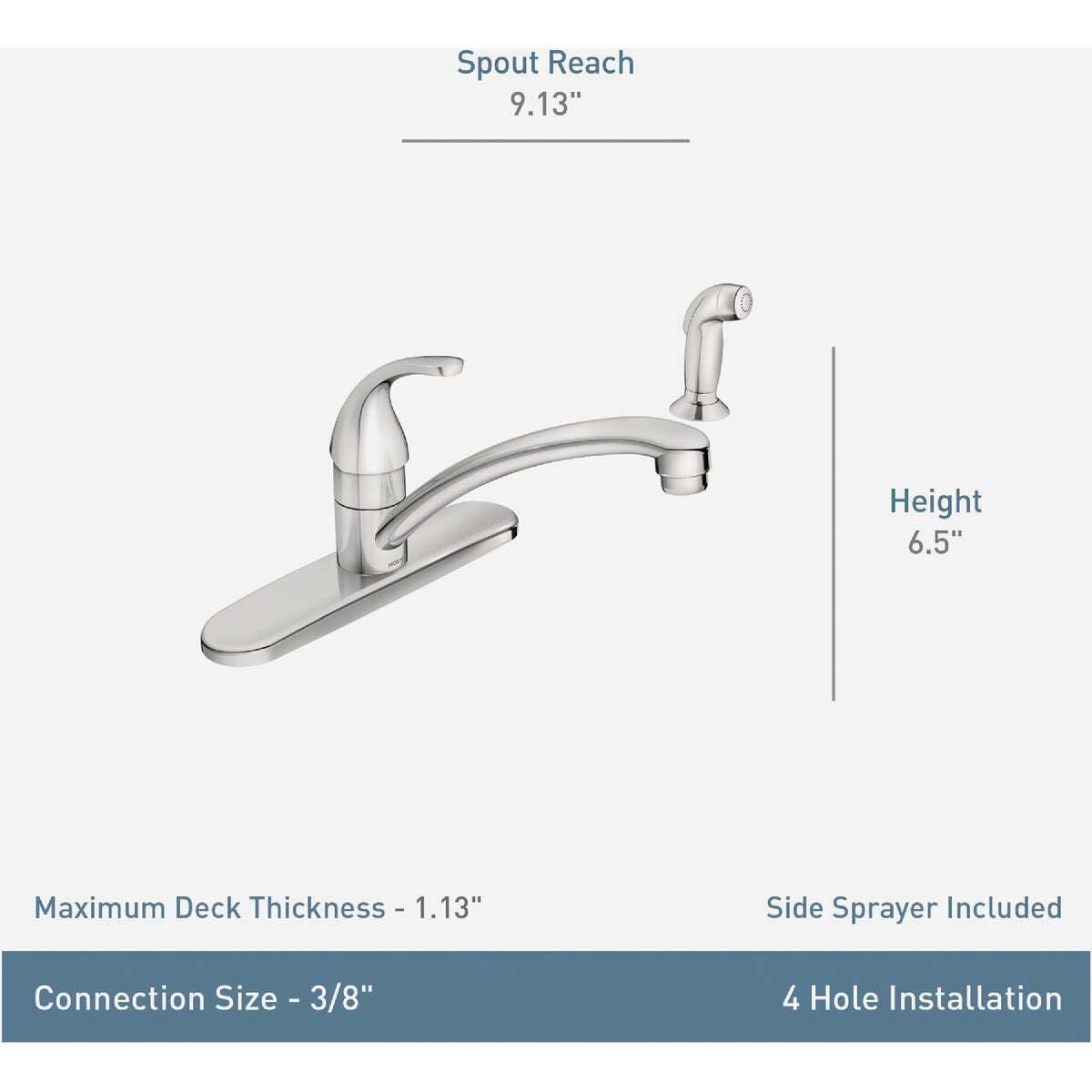 MOEN Adler 87604 Single Handle Deck-mount Kitchen Faucet with Sprayer in Chrome