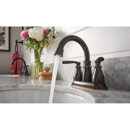 MOEN Hilliard 84537BRB Two-Handle 4-Inch Centerset Bathroom Faucet in Mediterranean Bronze (Drain Included)