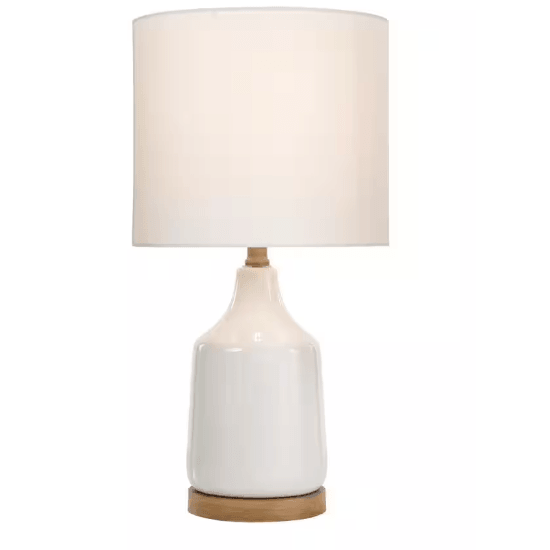 Hampton Bay Saddlebrook 21.5" Cream Ceramic and Faux Wood Table Lamp with Shade