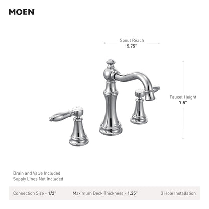 MOEN Weymouth TVS42108BG Two-Handle Widespread Bathroom Faucet Trim Kit in Brushed Gold (Valve Included)