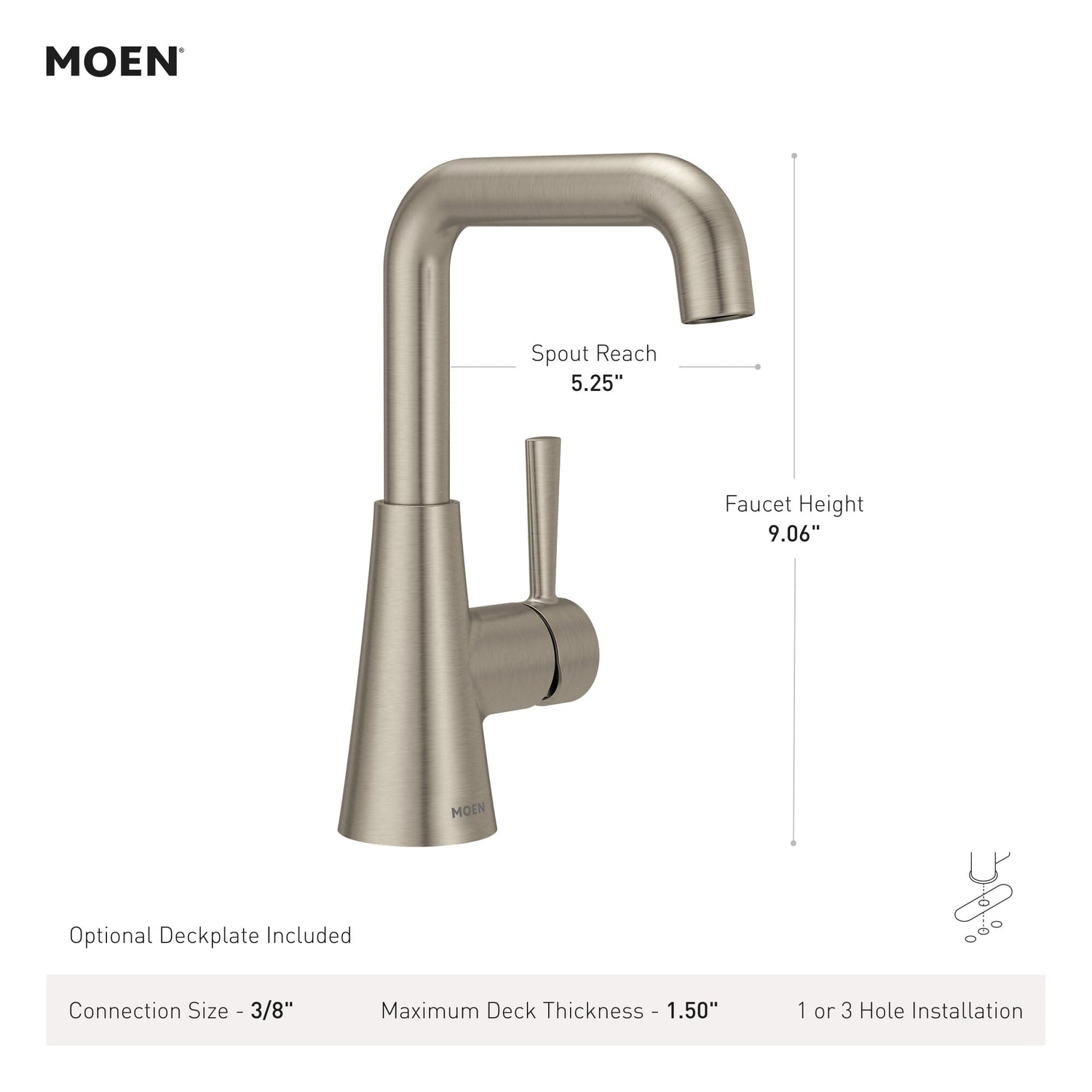MOEN Ronan 84024SRN One-Handle Bathroom Sink Faucet in Spot Resist Brushed Nickel (Drain Included)
