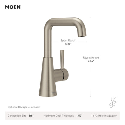 MOEN Ronan 84024SRN One-Handle Bathroom Sink Faucet in Spot Resist Brushed Nickel (Drain Included)