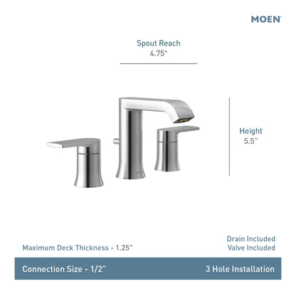 MOEN Genta LX TV6708BL Two-Handle Widespread Bathroom Sink Faucet in Matte Black (Valve Included)