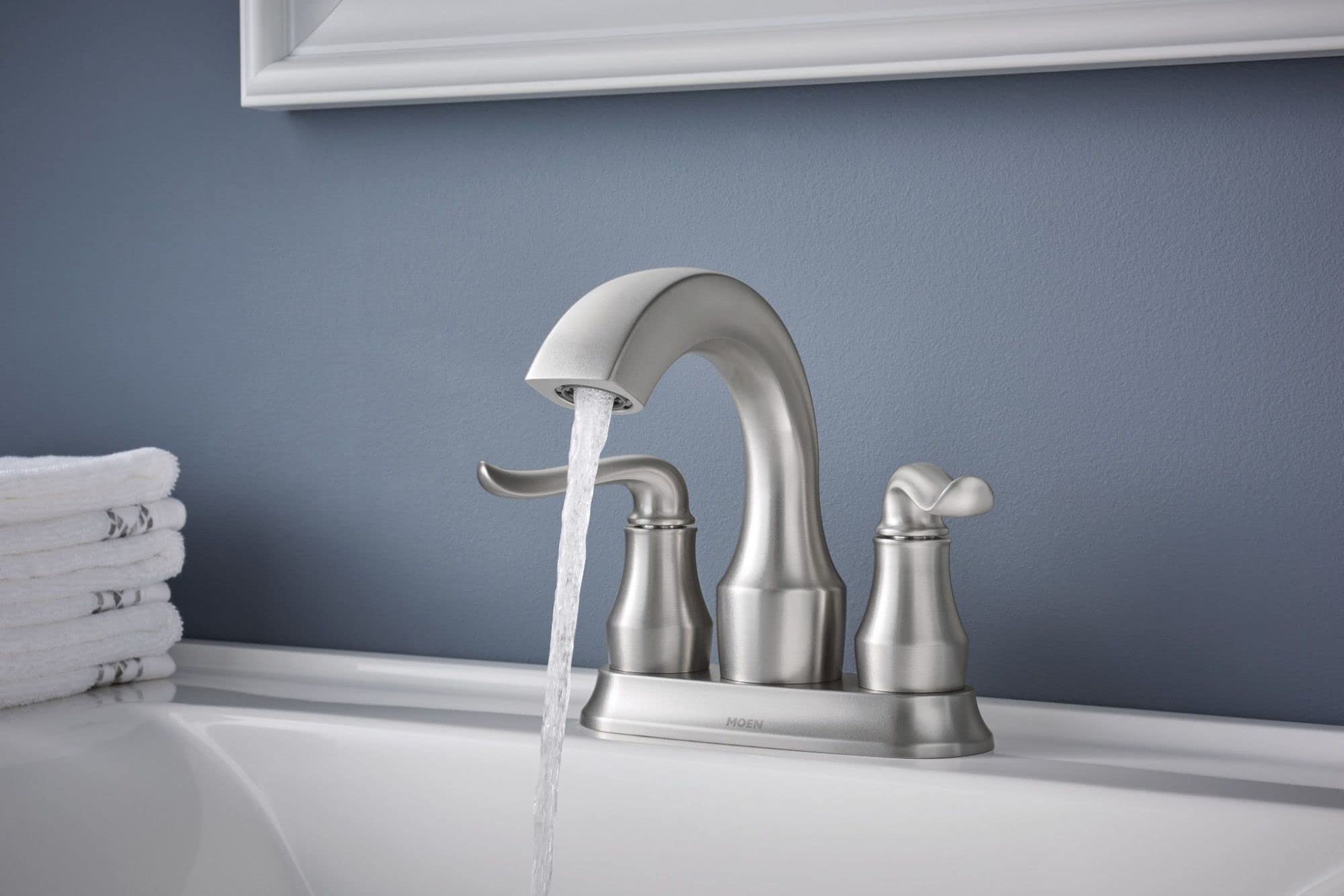 MOEN Hamden 84300SRN Two-Handle 4-inch Centerset Bathroom Faucet in Spot Resist Brushed Nickel