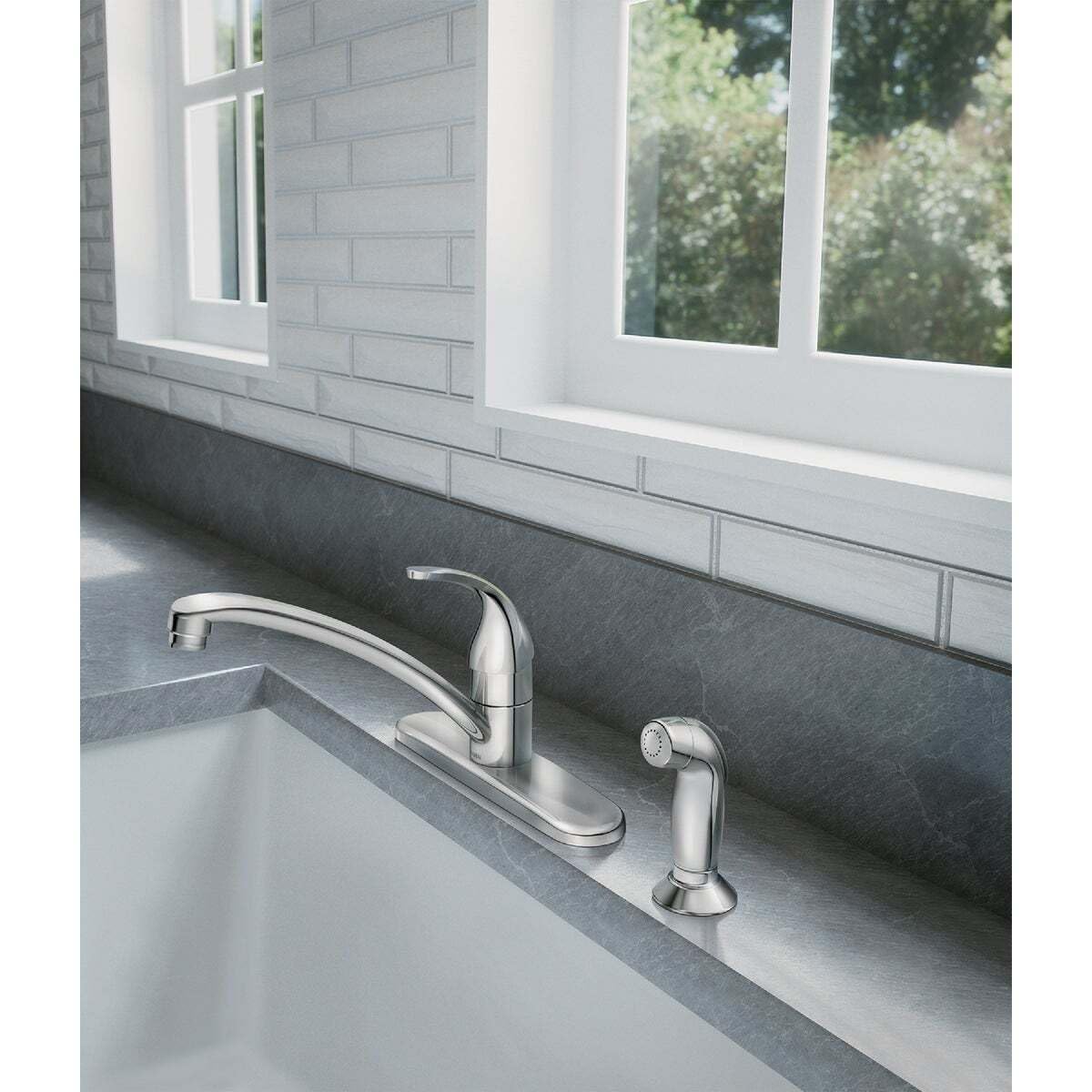 MOEN Adler 87604 Single Handle Deck-mount Kitchen Faucet with Sprayer in Chrome
