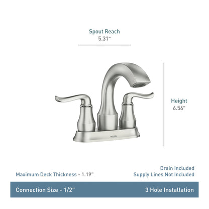 MOEN Hamden 84300SRN Two-Handle 4-inch Centerset Bathroom Faucet in Spot Resist Brushed Nickel