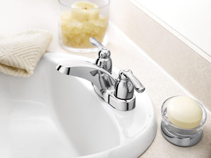 MOEN Chateau 4925 Two-Handle Low Arc Bathroom Sink Faucet in Chrome (Drain Included)