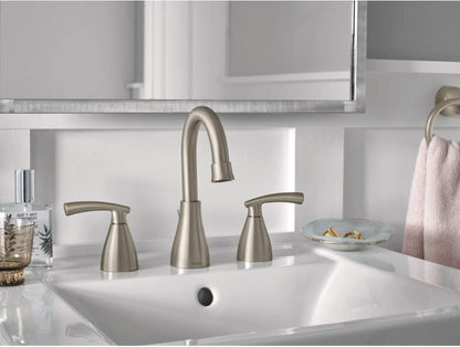 Moen Essie 84716SRN Widespread 2-Handle Bathroom Faucet in Spot Resist Brushed Nickel (Valve Included)
