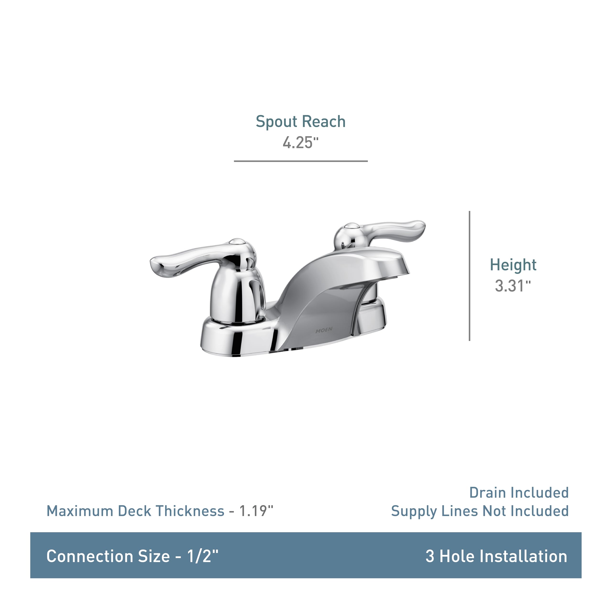 MOEN Chateau 4925 Two-Handle Low Arc Bathroom Sink Faucet in Chrome (Drain Included)