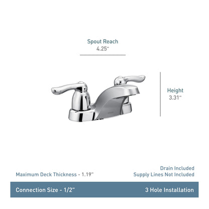 MOEN Chateau 4925 Two-Handle Low Arc Bathroom Sink Faucet in Chrome (Drain Included)