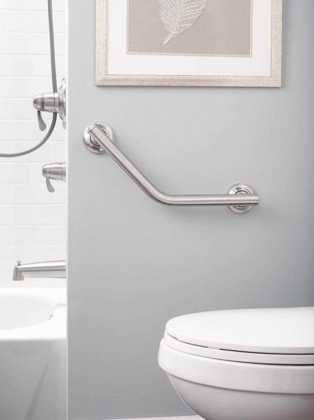 Moen Brushed Nickel Bathroom Safety 16-Inch Stainless Steel Angled Shower Grab Bar for Handicapped or Elderly, RA8716D1GBN