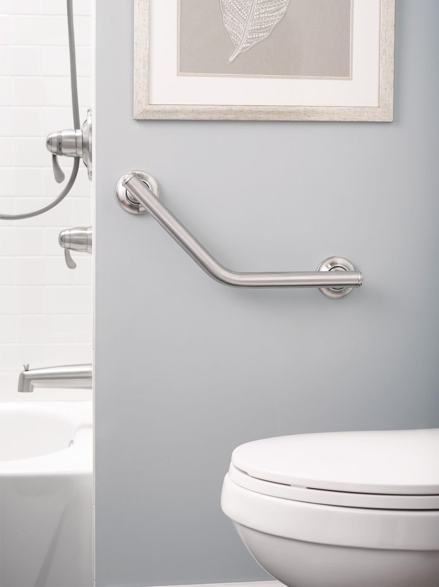 Moen Brushed Nickel Bathroom Safety 16-Inch Stainless Steel Angled Shower Grab Bar for Handicapped or Elderly, RA8716D1GBN