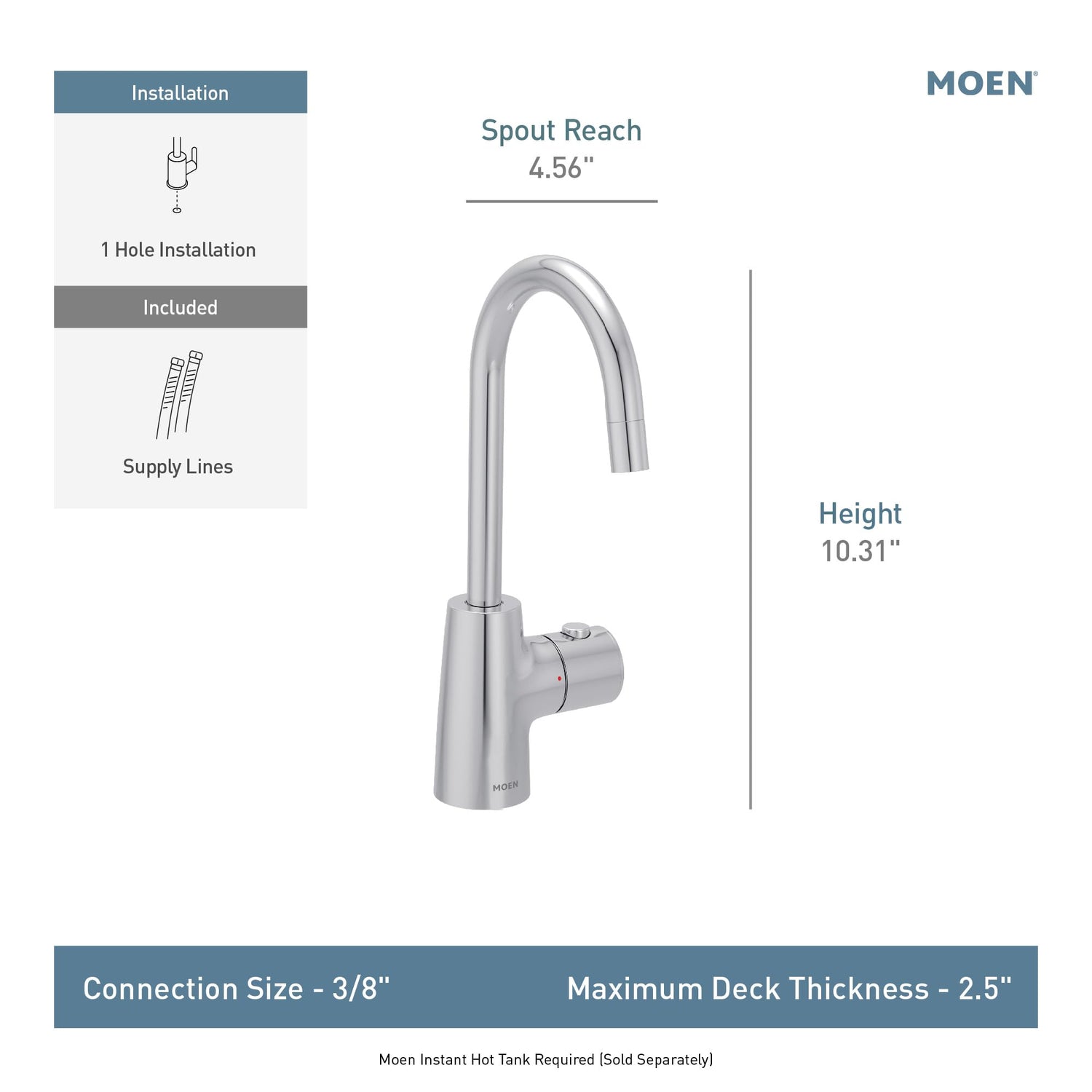 MOEN Sip IH7620SRS One-Handle Single-Hole Instant Hot Water Dispenser Faucet in Spot Resist Stainless
